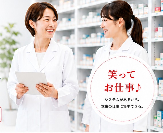 薬局で笑顔で働くスタッフ